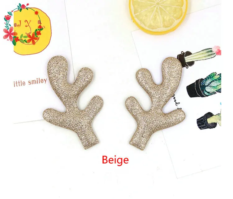 50pcs/lot Glitter Reindeer Antlers Gold Silver Red Fawn fabric W/ Sponge Padded Buckhorn applique for Christmas decor,Craft DIY