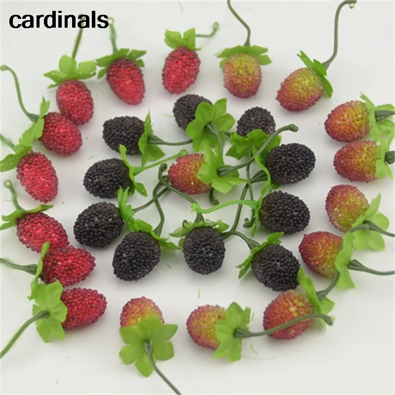 15pcs Artificial Fruit Glass Strawberry Christmas Stamen Fake Mini Berries Wedding Decoration DIY Scrapbook Candy Box Craft