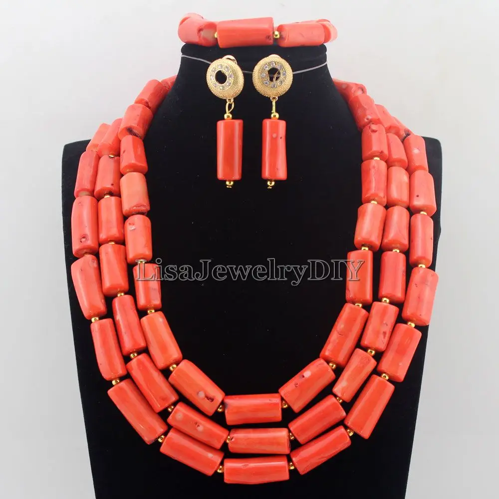 

New Orange African Coral Beads Jewelry Sets Fashion Nigerian Wedding African Costume Beads Jewelry Set Free Shipping HD7523