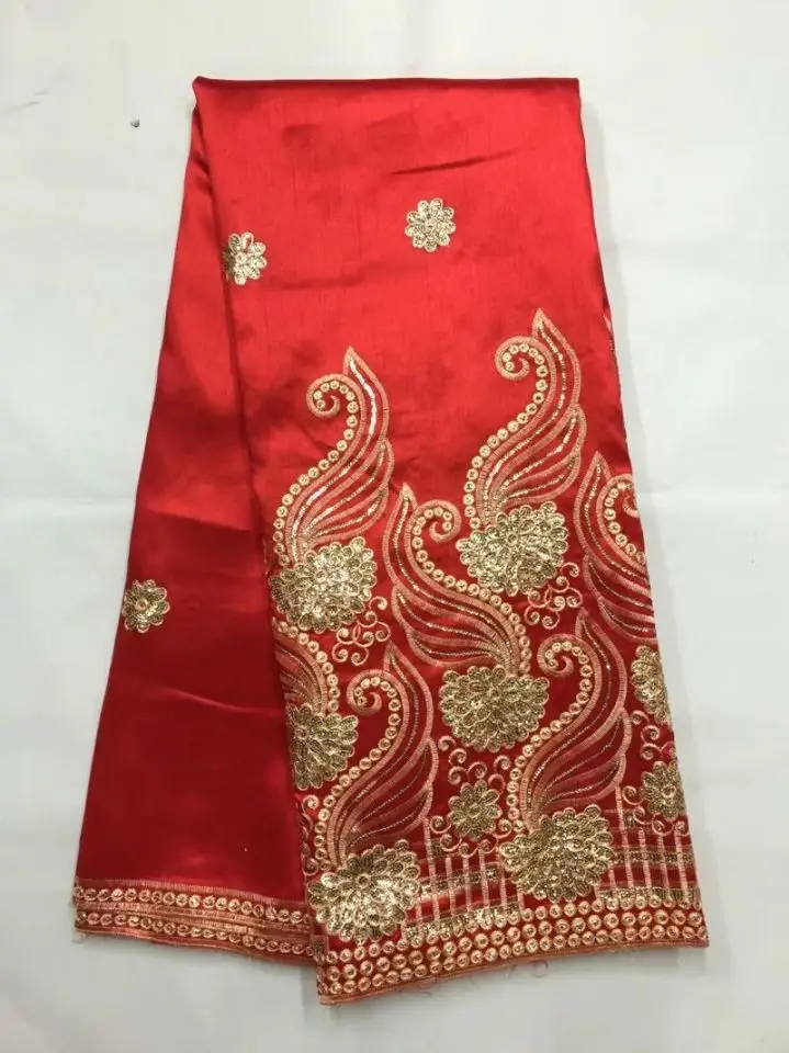 

5 Yards/pc Beuatiful red George lace fabric with gold sequins african cotton fabric for clothes JG21-1