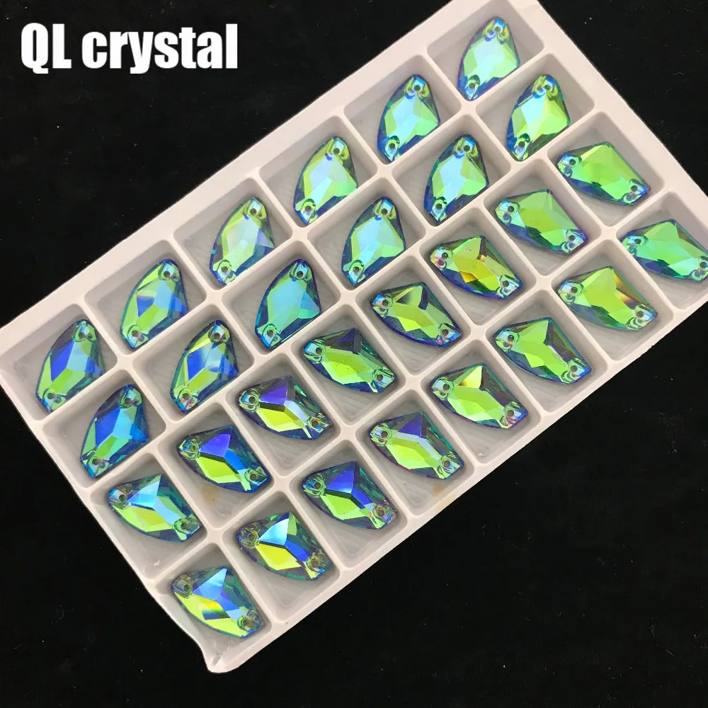 QL Crystal  K9 AB Galactic AX Sew on Crystal Rhinestone Flatback Glass crystal sew on strass for Wedding dress clothing