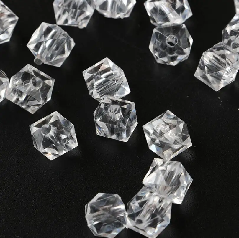 100pcs/pack Acrylic Square Loose Beads 10mm Faceted Clear Cube Beads DIY Jewelry Findings Bracelet Craft Making