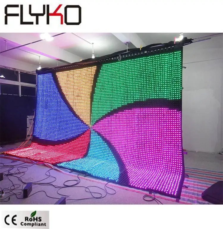 Flyko  fireproof  velvet double deck P50mm 4x6m DJ Booths Star Cloth Booths led video curtain