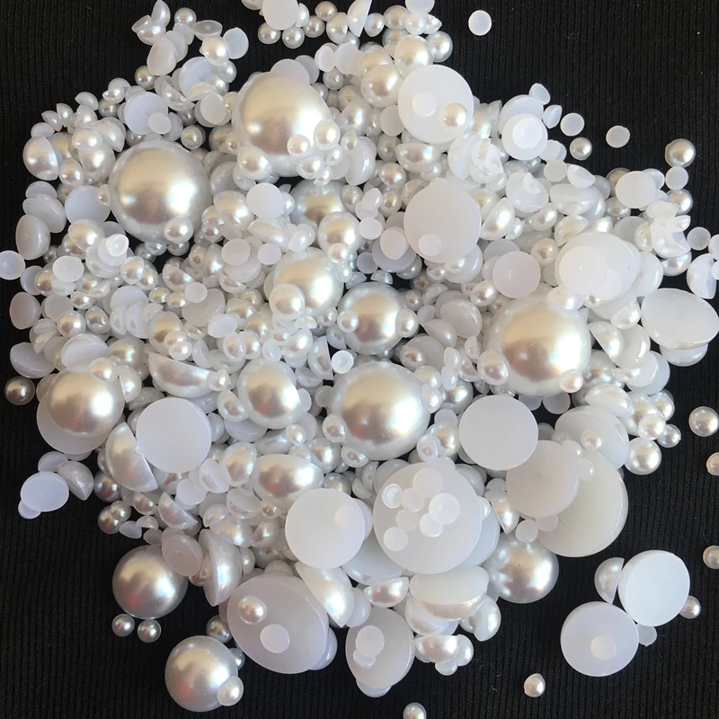 20Gram/lot White/Ivory/AB Half Pearl Mixed Size from 3mm to 14mm  Craft ABS Resin Flatback Half round imitation pearls