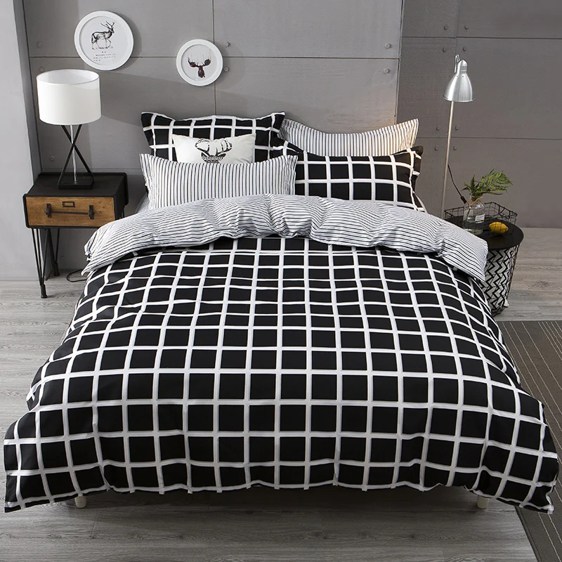 Bedding Sets Russia USA Europe Size Duvet Cover Set Active Bedding Comfortable Bedclothes Black Lattice