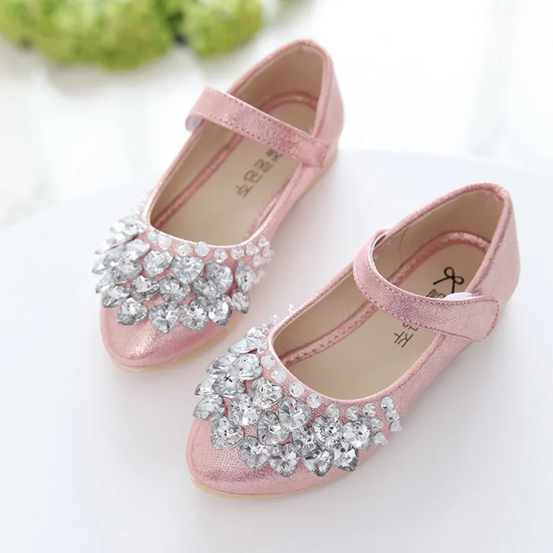 

2024New Childrens Shoes Rhinestones shining Kids Princess Shoes for Baby Girls Shoes For Party and Wedding Gold Silver Pink 2-14