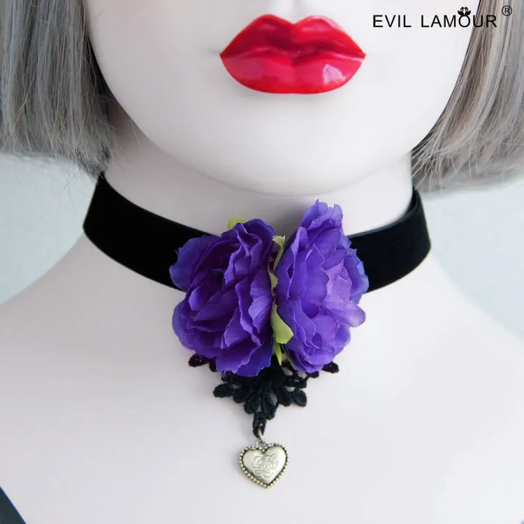 Princess gothic lolita necklace Gothic Black Velvet Rope flowers love simple neck necklace with short personality jewelry JL-24