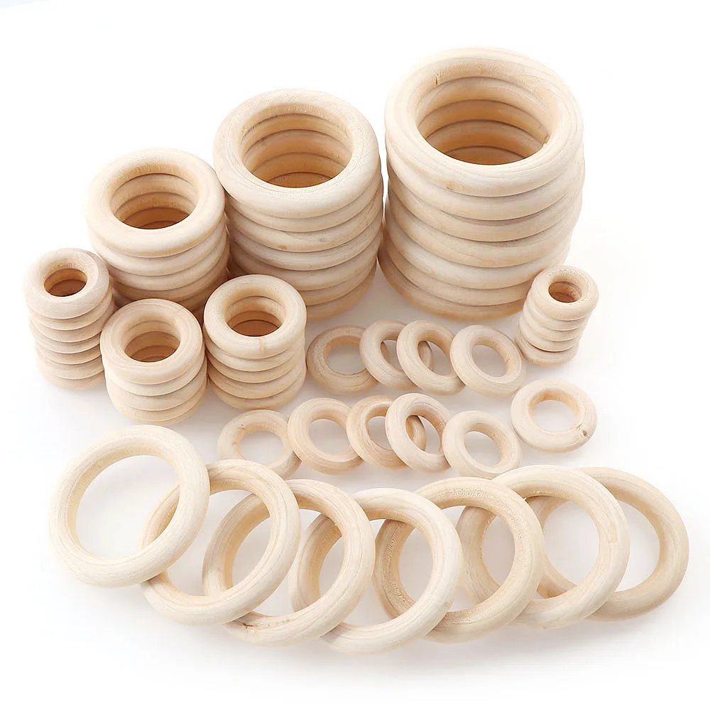 Natural Color  DIY 2-6cm Wooden Beads Pendant Connectors Circles Rings Beads Unfinished Natural Wood Wall Hanging Ornament