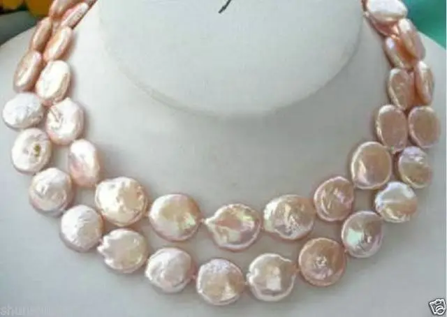 

Free shipping really Natural 11mm--12MM freshwater pink pearl coin necklace 33"