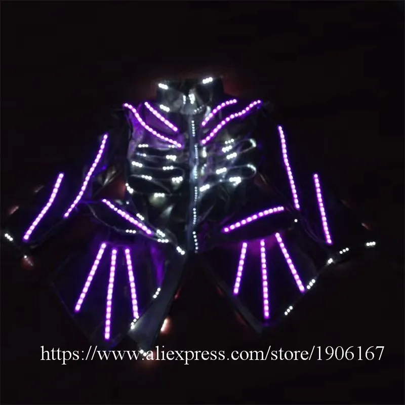 Colorful RGB LED Luminous Women Costume Bar KTV Nightclub Waiter's Clothes Growing Light Up DS DJ Party Waiter Uniforms Suit