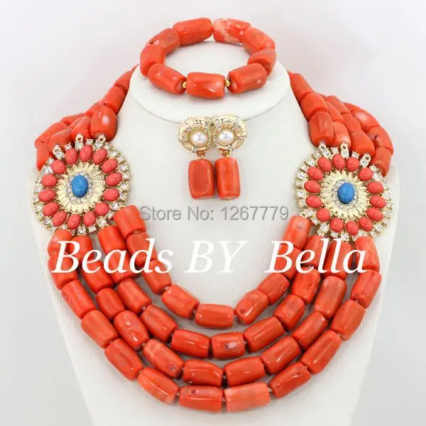 

What A Surprise ! 2017 New 4 Rows Orange Coral Beads Jewelry Sets Fashion Wedding African Jewelry Set Hot Free Shipping ABS109