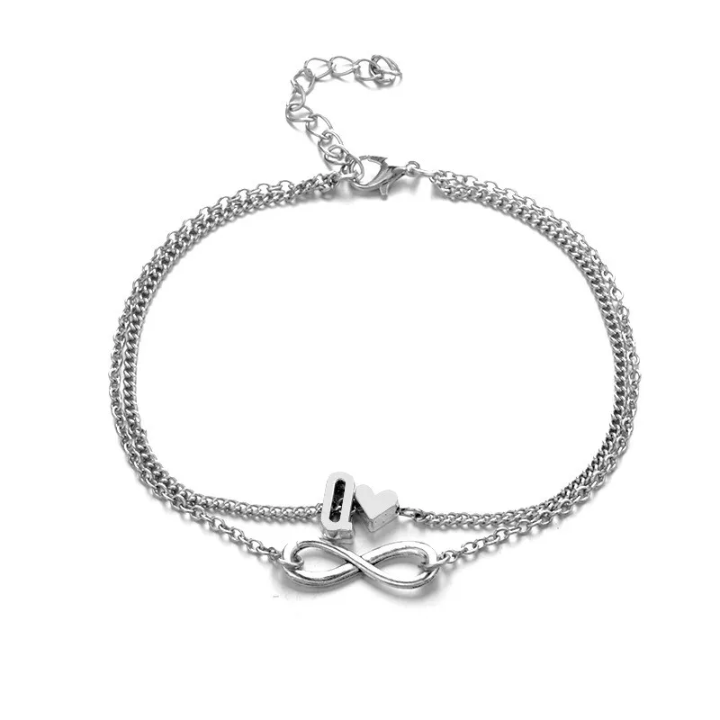 Fashion Multilayer Heart Infinity Letter Bracelets For Women Initial Bracelet Silver Color Friendship Bracelets Femme Jewelry