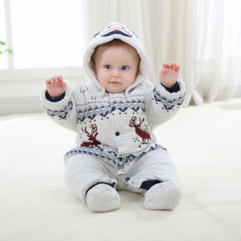 

IYEAL Newborn Christmas Deer Baby Boy Warm Infant Romper Kid Jumpsuit Hooded Infant Clothes Outfit Winter Baby Clothing