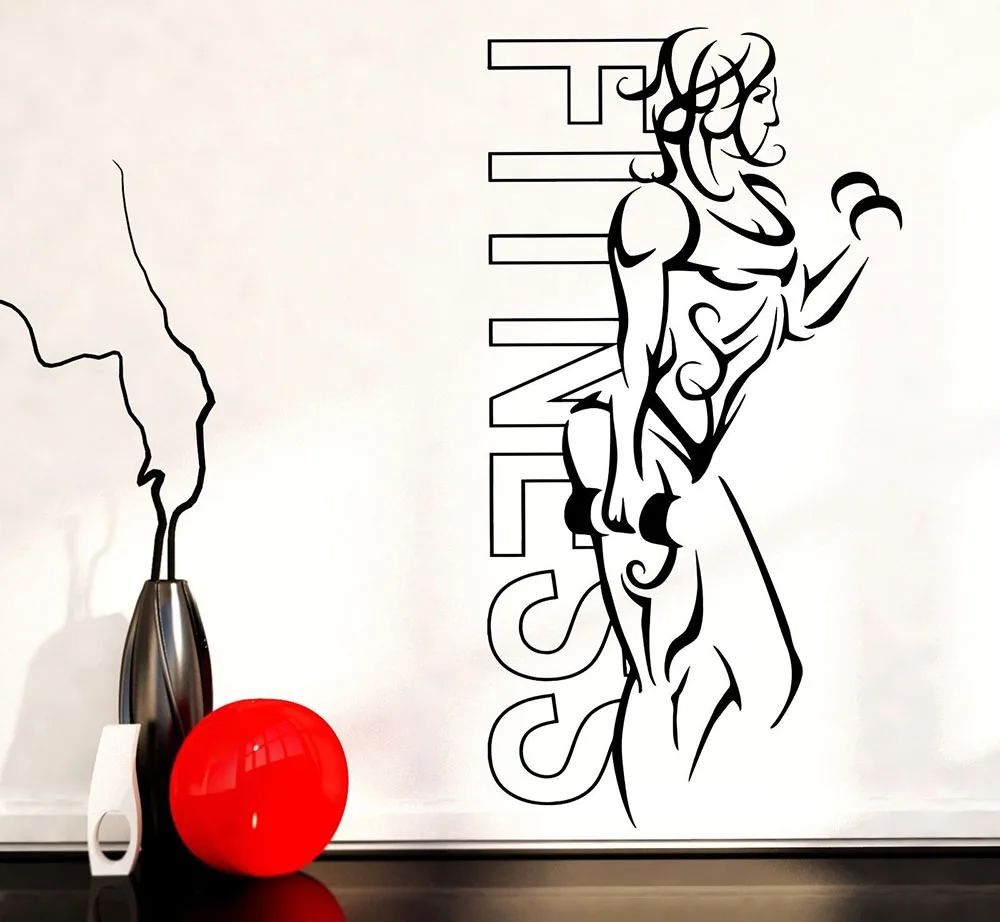 Wall Stickers Vinyl Fitness Girl Woman Iron Sport Yoga Health Living Wall Decal Home Gym Decoration New Arrivals D213