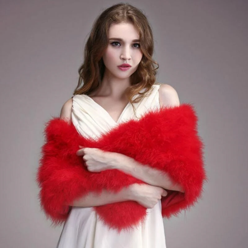 IANLAN Casual Solid Ostrich Feather Shawl Wrap for Women Bride Wedding Stole Ladies Real Turkey Fur Scarves IL00035