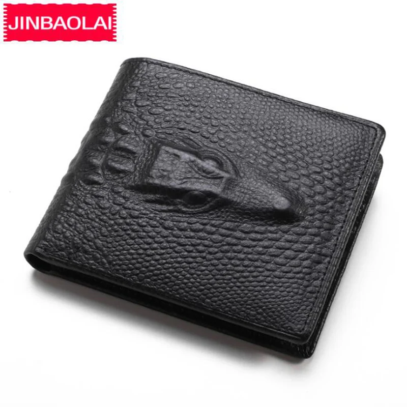 New Fashion Alligator Pattern Men's Genuine leather Wallets Card Holder For Man Solid Short Purse For Male 2 Colors