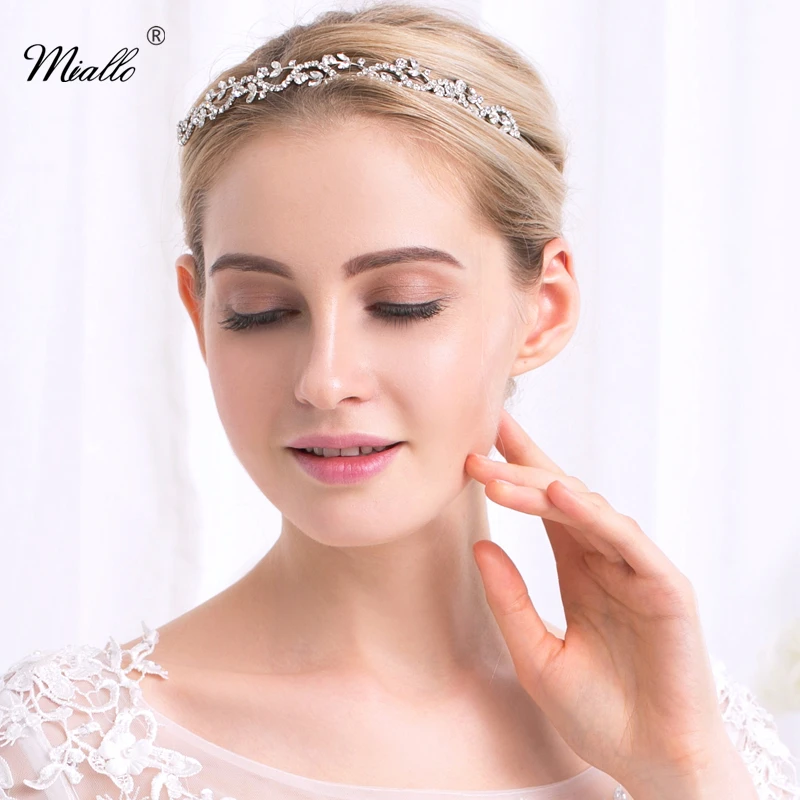 Miallo Wedding Tiaras Bridal Hairpins Rhinestone Girls Headband Silver Color Leaves Crystal Crowns Accessories Jewelry for Hair