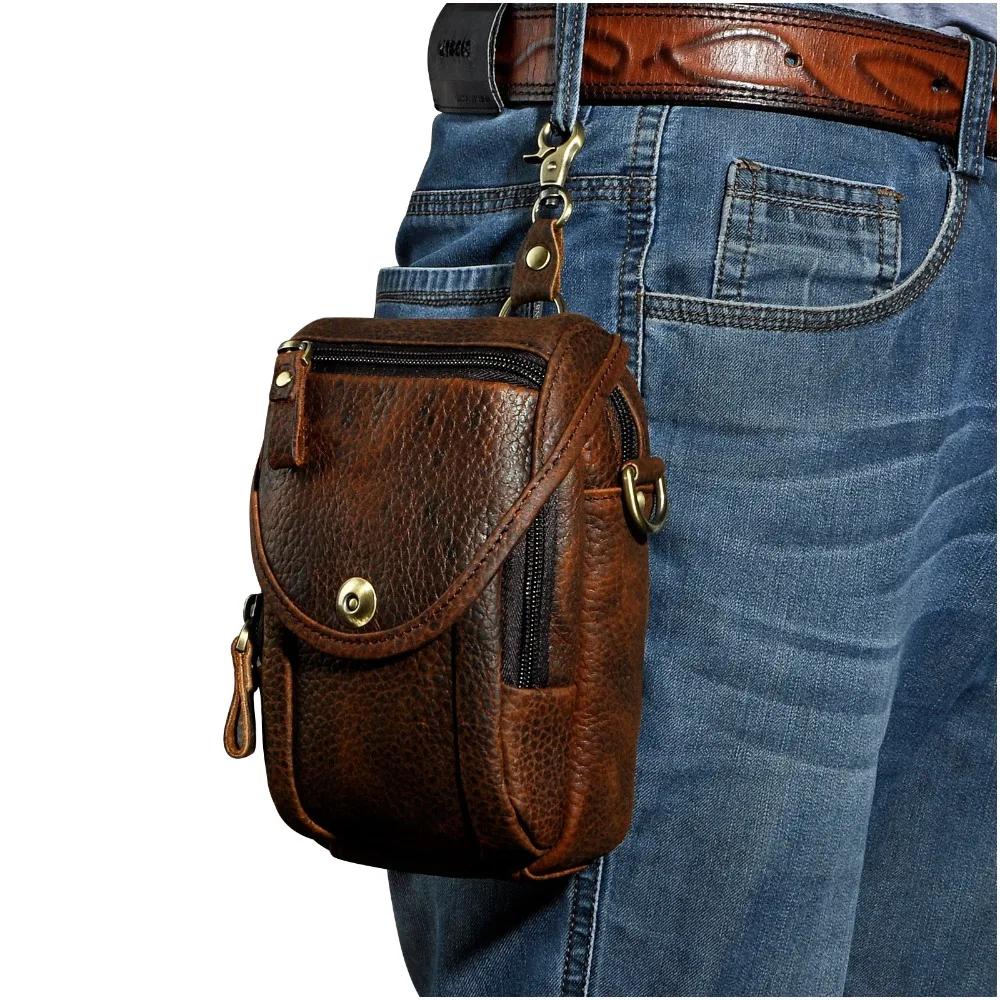 Real Leather Men Design Casual Multifunction Small Messenger Crossbody Bag Fashion Waist Belt Bag Hook Pack 5\