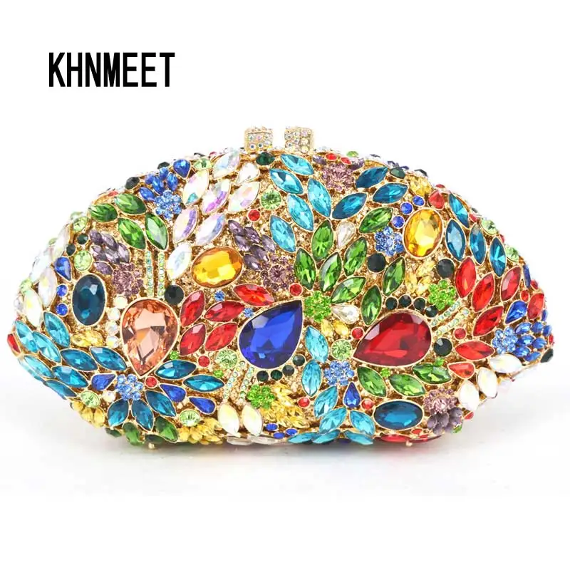 

KHNMEET Multi color Evening Bag Newest Party Big crystal Diamond Women Clutch Bag Ladies Small Handbag SC445