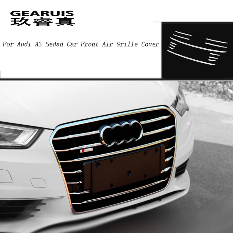 For Audi A3 8v Sedan Car Front Air Grille Cover Trim Strips Exterior auto Accessories Stainless Steel Decoration Sequin styling