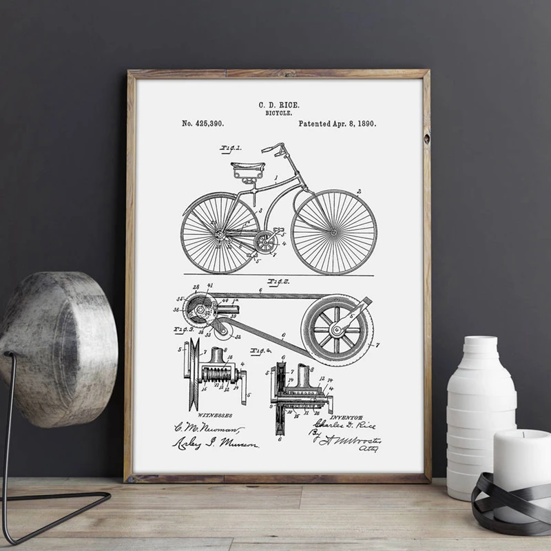 دراجة براءة يطبع الدراجات الفني الدراجة الرسم على لوحات القماش الجدارية الملصقات ديكور غرفة المنزل مخطط هدية فكرة الجدار الديكور