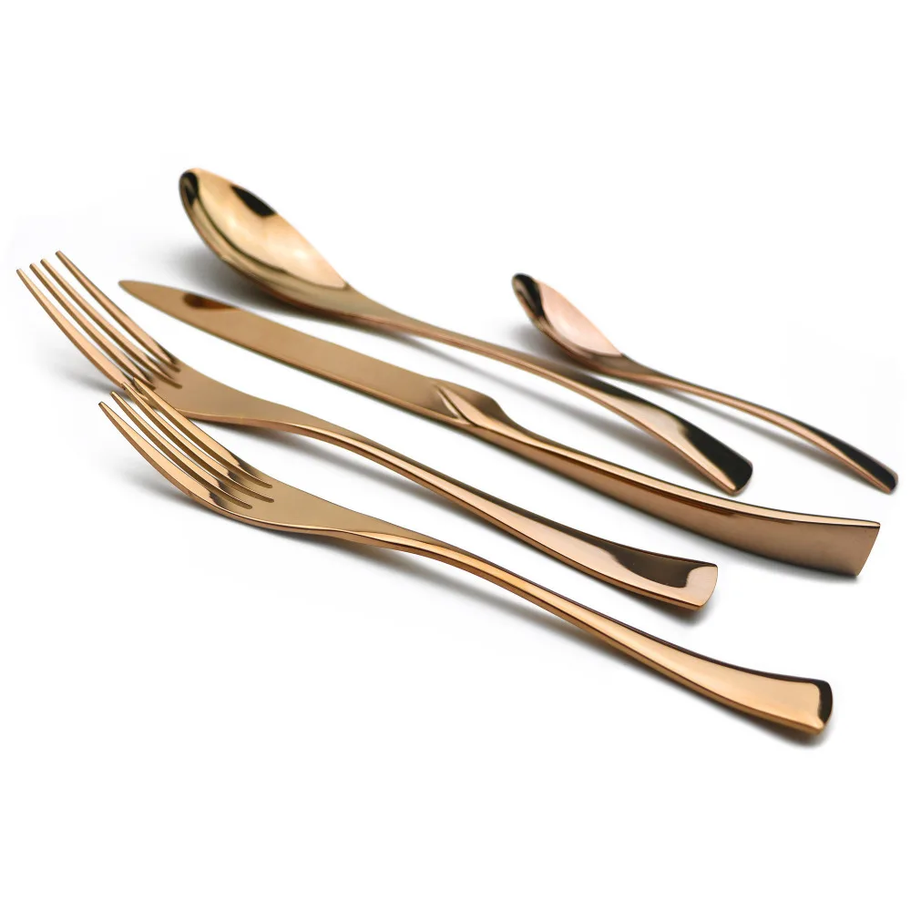 JANKNG 5Pcs/Lot Stainless Steel Dinnerware Set Service for 1 Black / Rose Gold / Silver Cutlery Knife Fork Dessert Fork Teaspoon