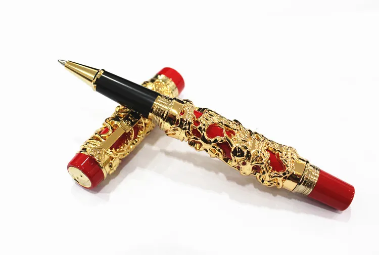 Jinhao Gold Roller Ball Pens Dragon Phoenix Pattern Heavy Ballpoint Pen with 0.7mm Refill Free Shipping