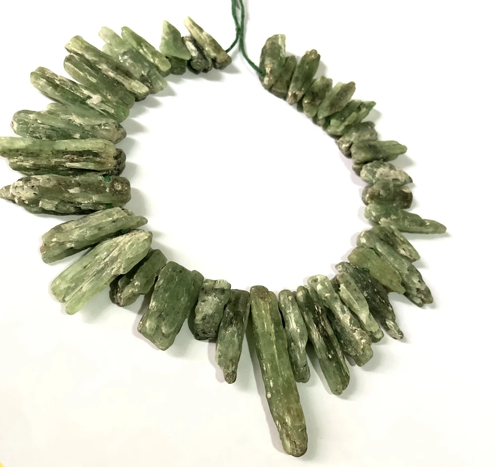 

Sale 1of 15.5" Strand Natural Green Kunzite Long Chip Stone Beads,Raw Chip Kyanite Nugget Beads,Stone Pendant Necklace Beads