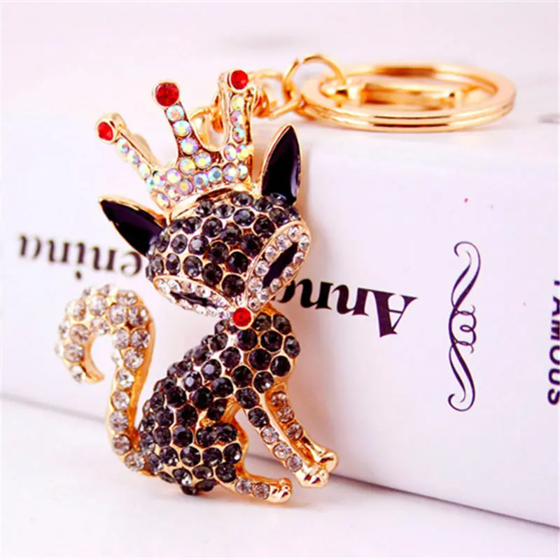 FashionNew 2017 Couple Keychain Accessory Rhinestone Animal Fox Keychain Key Rings Luxury Crown With Crystal Sex Fox key chain