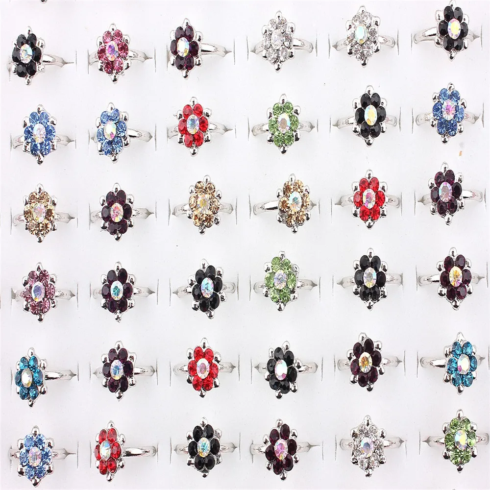 

Wholesale Bulk Lots 50Pcs Flower Crystal CZ Rhinestone Rings Band Wedding Engagement Xams Gift Fashion Jewelry