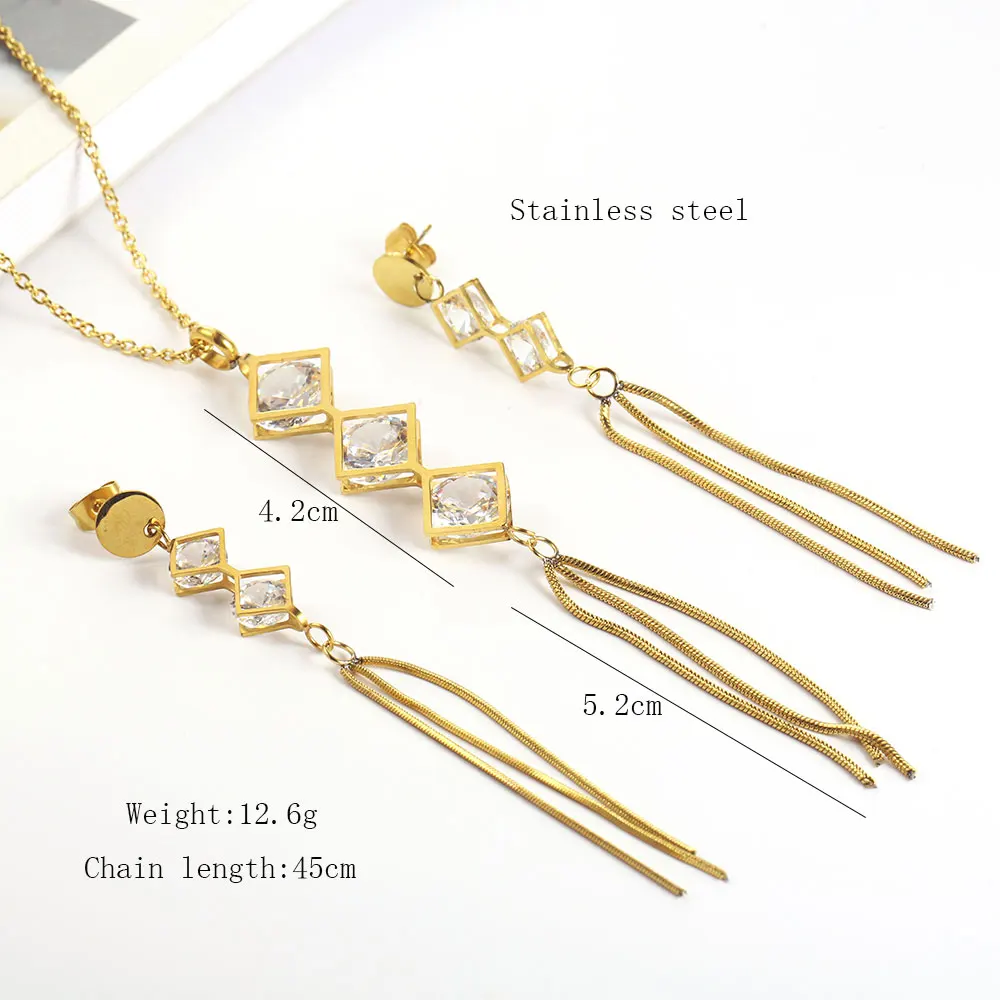 OUFEI Stainless Steel Earrings For Women Jewelry Sets Bohemian Tassel Necklace And Earring Set Jewelry Accessories 26 letter nec