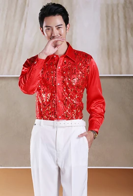 

Men's glittering sequined shirt stage performance clothing dance gala hosted chorus Shirts Chorus performance uniform shirt