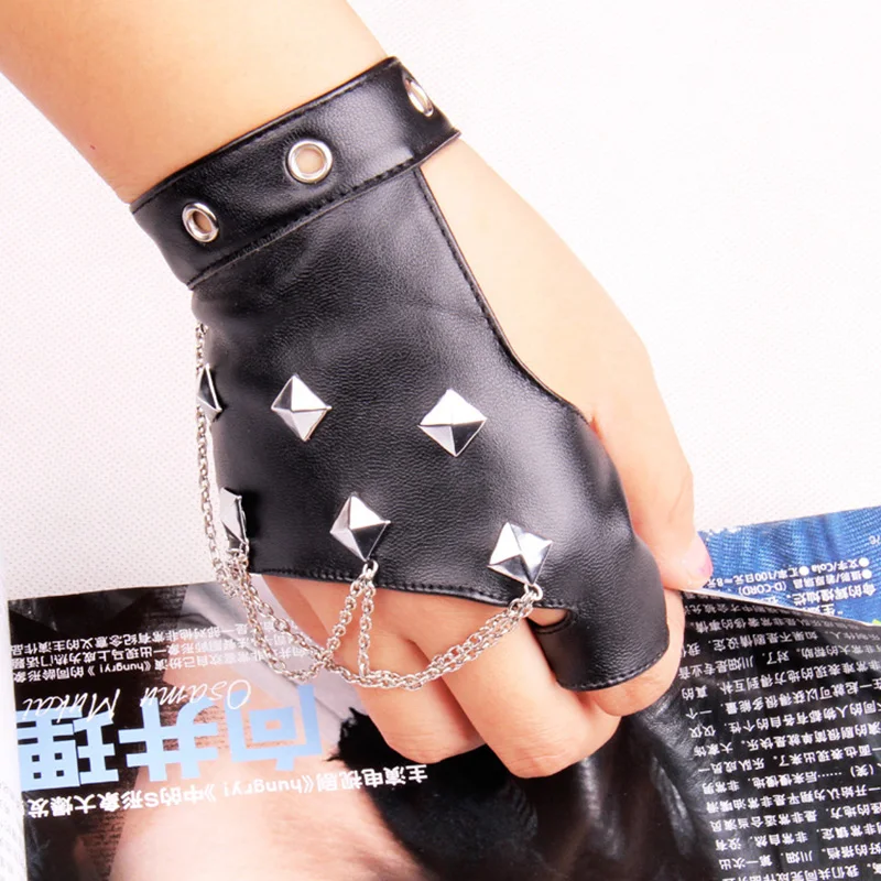 Personality men and women / universal rivet half fashion trend punk dance hip-hop fingerless leather gloves G215