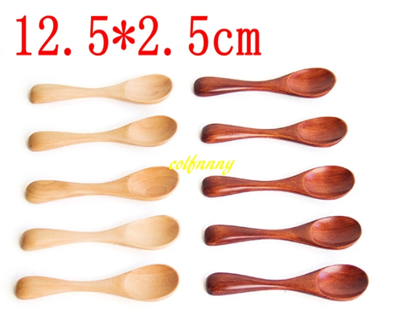 

100pcs/lot High quality 12.5*2.5cm Honey Wood Spoon Flatware Dessert Tea Coffee Stirring Wooden spoons