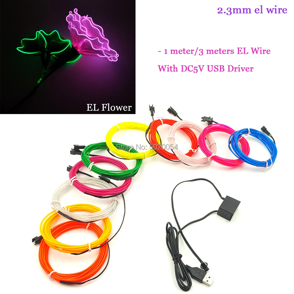 GZYUCHAO EL 1M EL Led Flexible Soft Tube Wire 2.3mm Dia Neon Glow Car Rope Strip Light Christmas Home Decoration