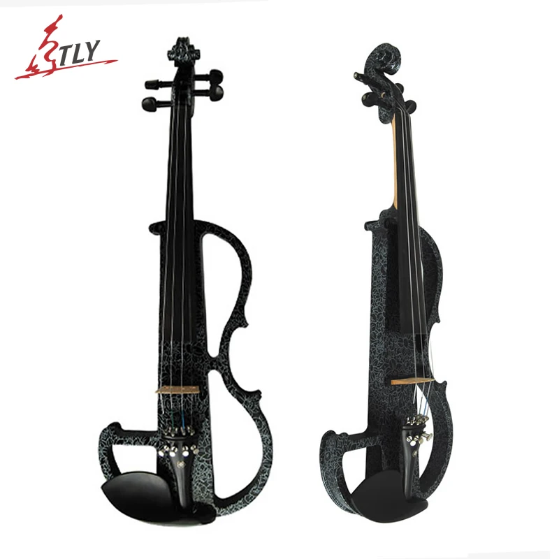 Advanced Electric Art Violin, Solid Wood, Silent Violin, Full Size, Black, Ebony Fittings, Parts,  4/4