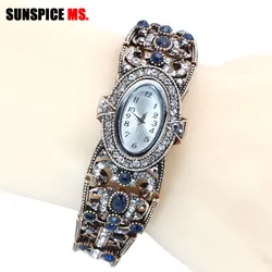 SUNSPICE-MS Bangle For Women Large Wrist Quartz Waist Watch Bracelet Jewelry Antique Gold Color Turkish Ethnic Bijoux