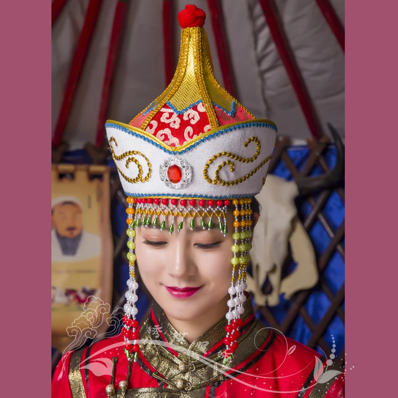 Tibetan Dance Head Accessory mongolia dance hat for women TV play Mongolian Folk Dance stage performance cap princess hat