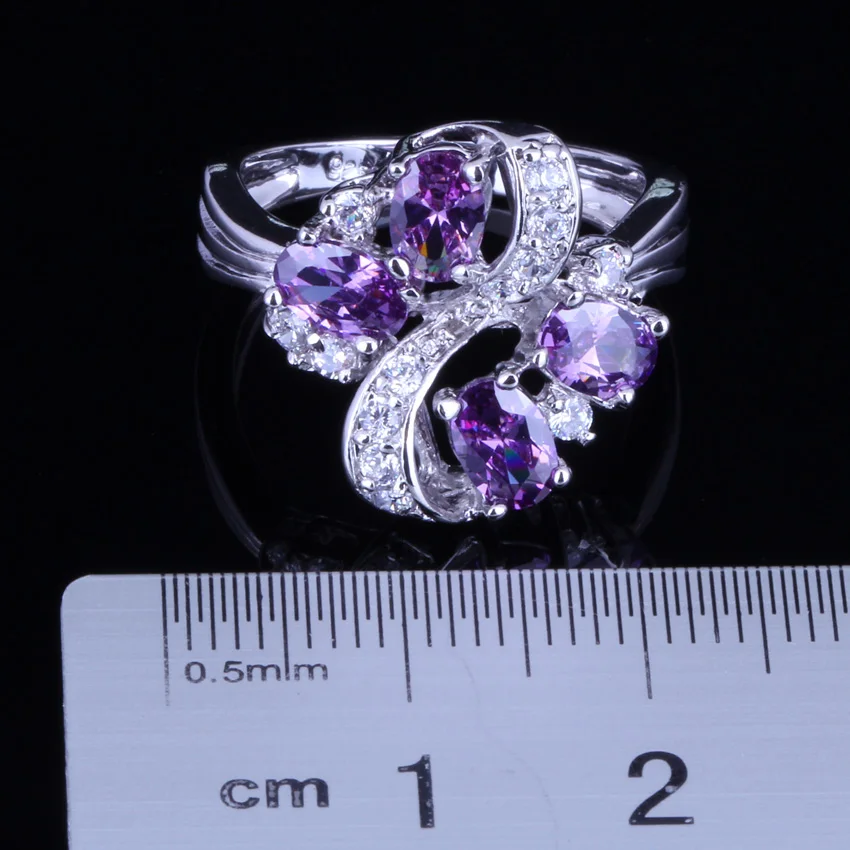 Impressive Plant Purple Cubic Zirconia White CZ Silver Plated Ring V0142