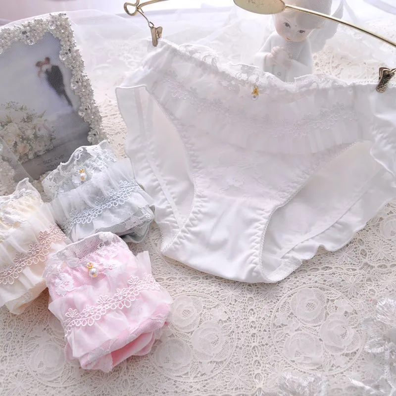 Ruffle Principessa Biancheria Intima di Cotone Del Merletto Del Ricamo Della Vita Medio Mutandine E Boxer Senza Soluzione di Continuità delle Donne