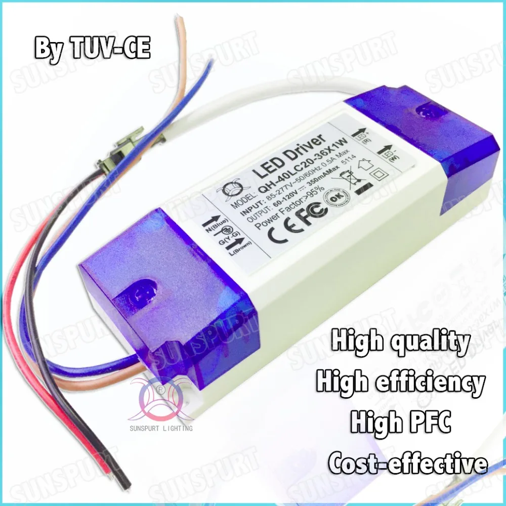 5 Pcs By TUV-CE BOX 40W AC85-277V LED Driver 20-36x1W 300mA DC60-120V Constant Current LED Power For Ceiling Lamp Free Shipping