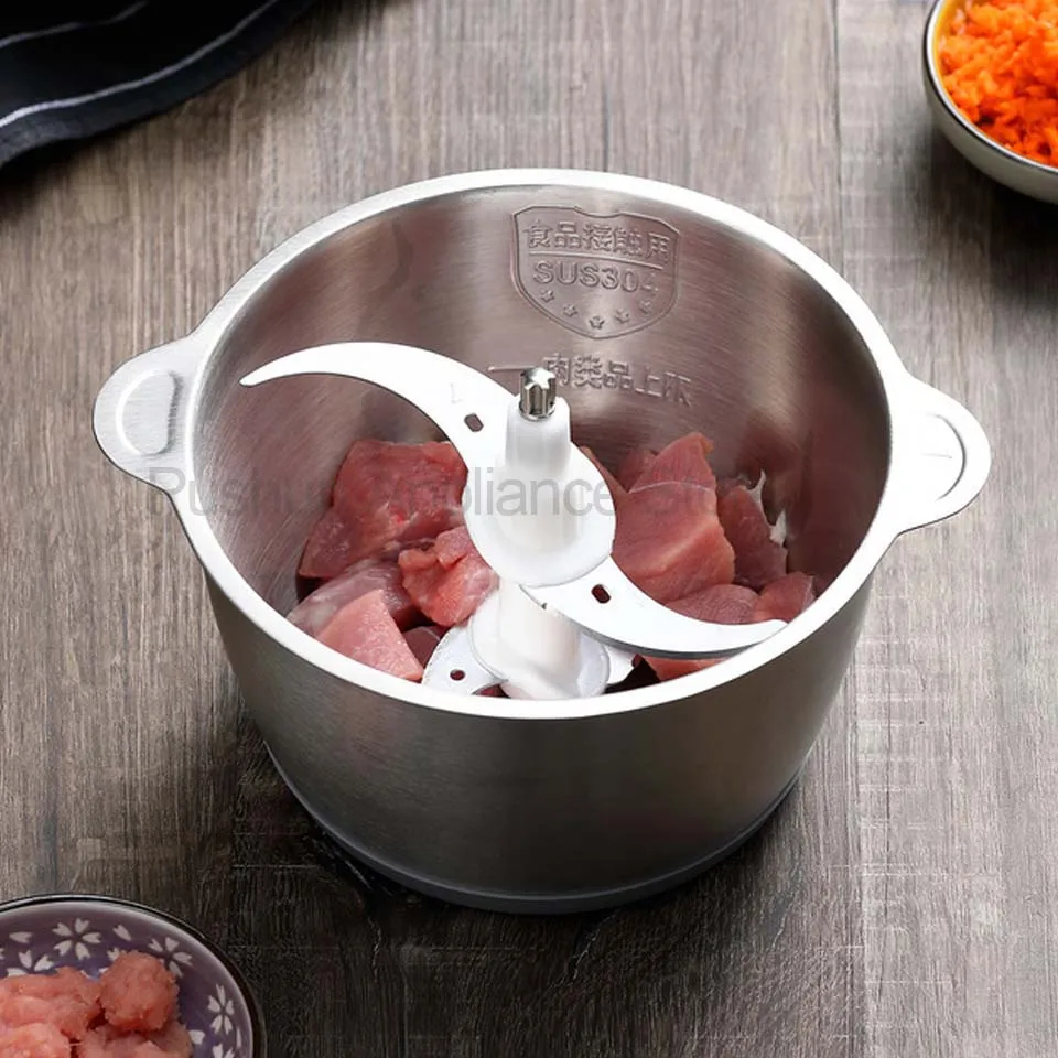 Hachoir électrique ménager en acier inoxydable, 2 vitesses, 1,8 l de capacité, pour hacher la viande, le gingembre, l'ail, le piment