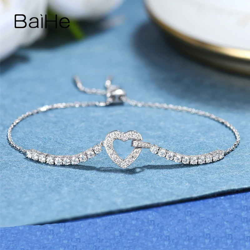 BAIHE Real Solid 18K White Gold 0.68ct H/SI Natural Diamond Heart Bracelet Women Trendy Fine Jewelry pulseras браслеты браслет