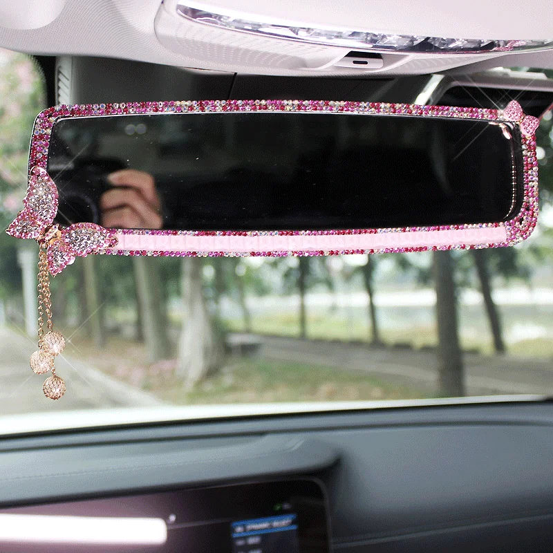 

Tassels Crystal Car Interior Rearview Mirror Bling Rhinestones Butterfly Car Mirror Decoration for Girls Lady Auto Accessories