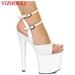 Sexy High Platform Lined Sandal 8 Inch Heel White bride wedding dress sexy ultra high thin heels 20cm sandals women's Dance Shoe