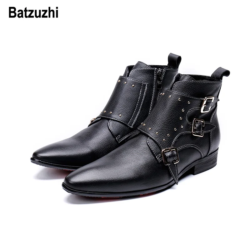 

Batzuzhi Korean Type Fashion Men Shoes Boots Autumn Winter Black Leather Ankle Boots Men Pointed Toe Buckles zapatos de hombre