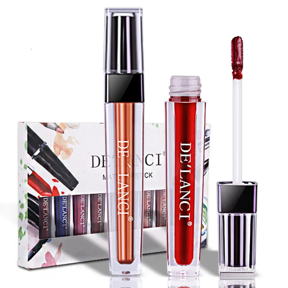 DE'LANCI − rouge à lèvres métallique, brillant à lèvres, liquide mat, maquillage, 10 couleurs