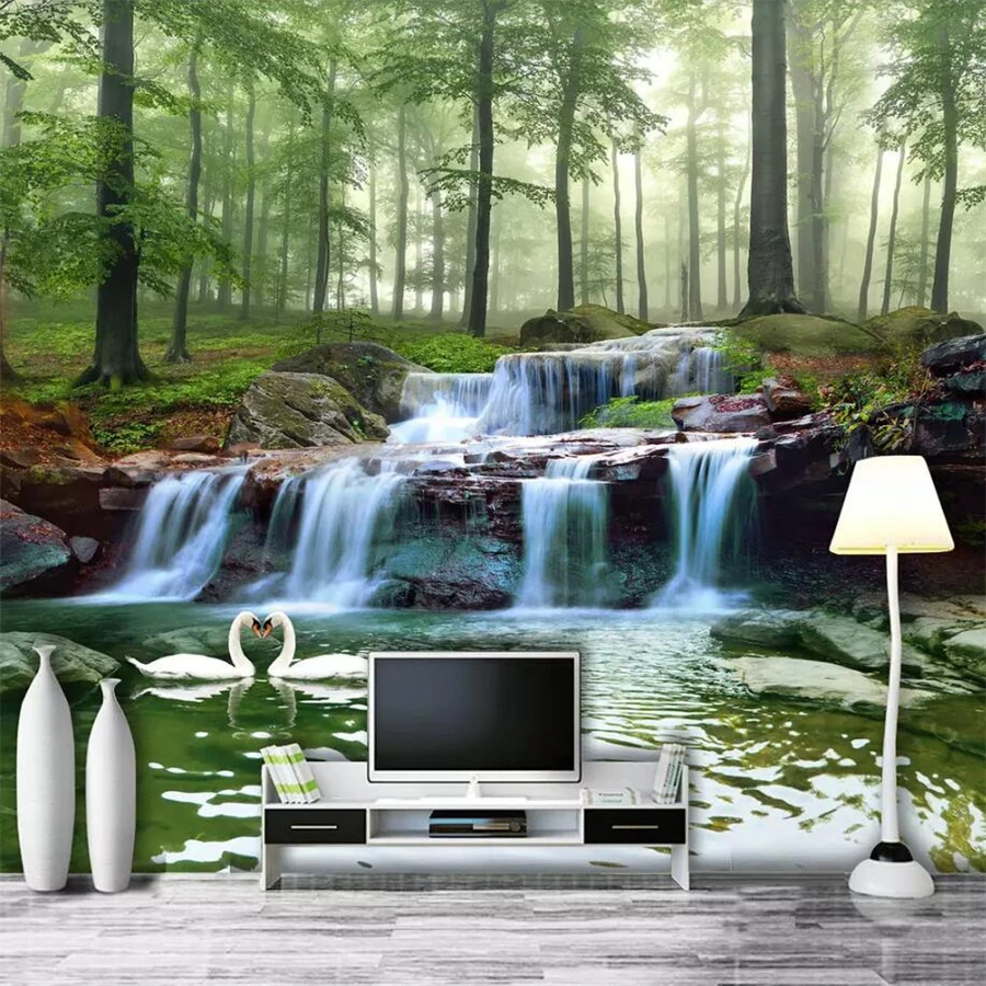 

wellyu Custom wallpaper 3d photo mural обои forest creek waterfall woods landscape painting living room TV background wall paper