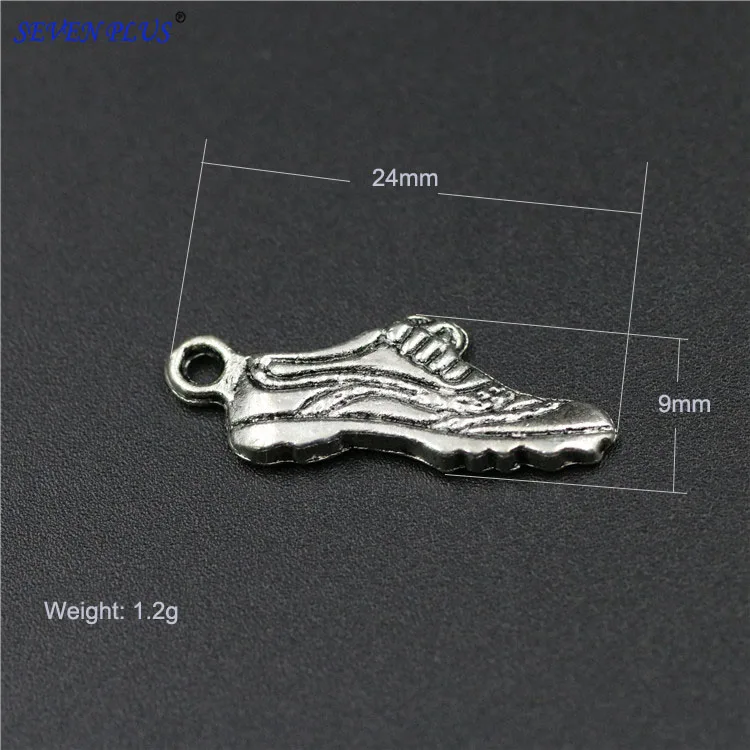 High Quality 10 Pieces/Lot 9mm*24mm Antique Silver Plated Sport Charms Running Shoe Charms For Jewelry Making