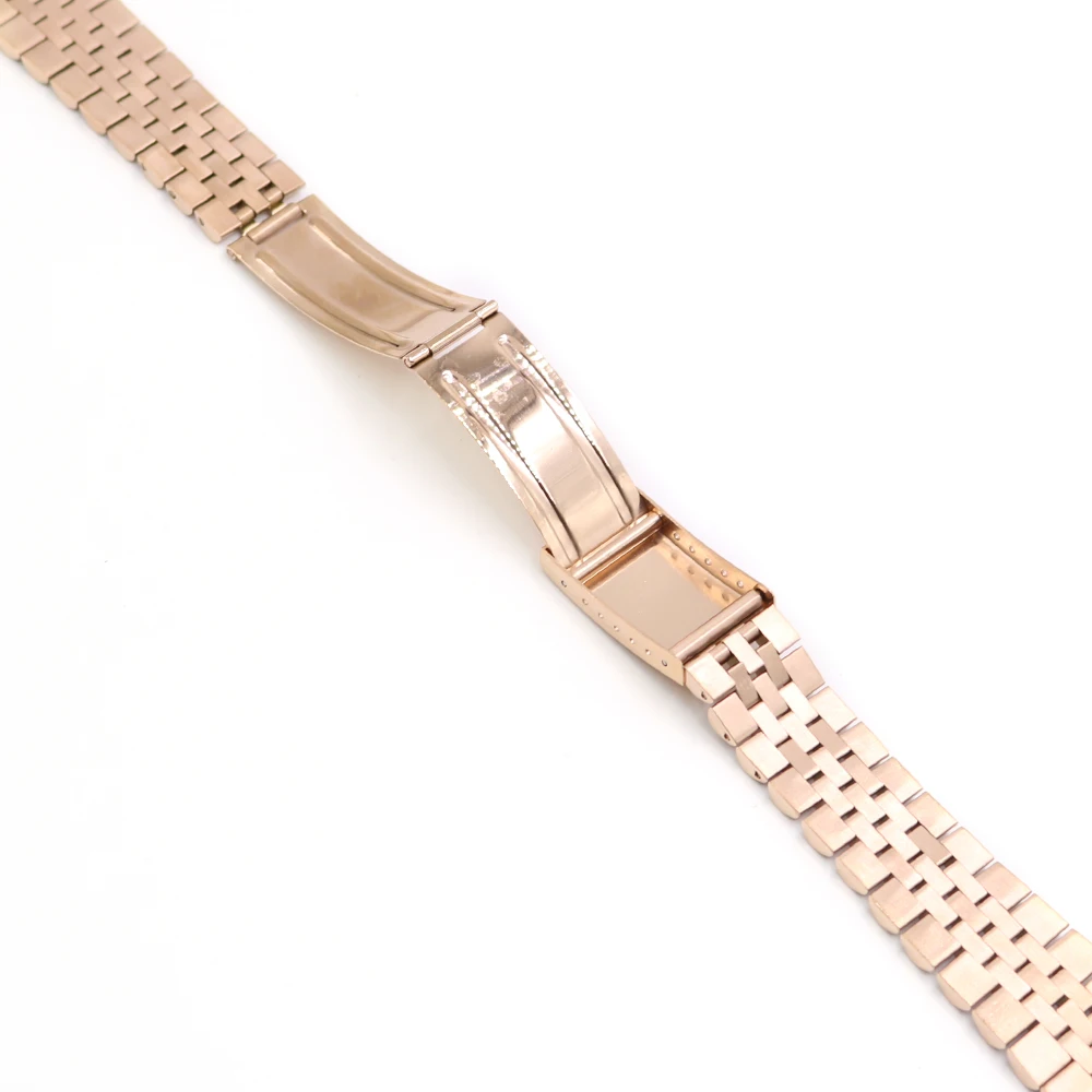 CARLYWET 13 17 19 20 22mm Hollow Curved End Solid Screw Links Rose Gold Steel Replacement Watch Band Bracelet For Jubliee